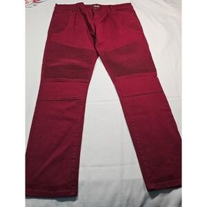 Raw X Mens Burgundy Moto Biker Jeans 36x32 Standard Slim Fit Stretch Cotton